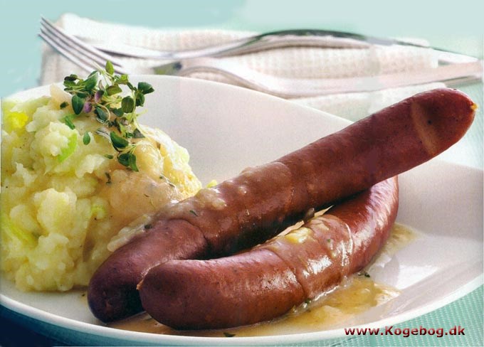 Pølser med porre-kartoffelmos og timiansauce