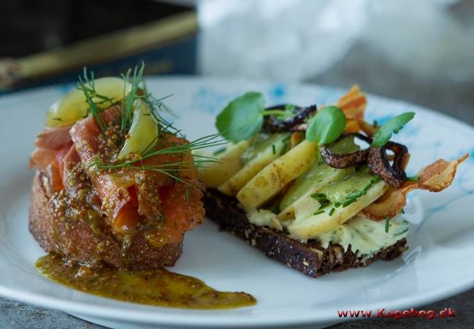 Smørrebrød med gravad laks og kartofler