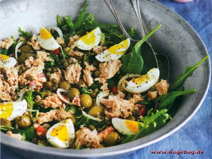 Salat med tunfisk, æg og ansjos-mayo
