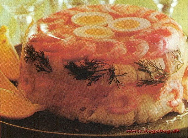 Fiskefileter og rejer i aspic