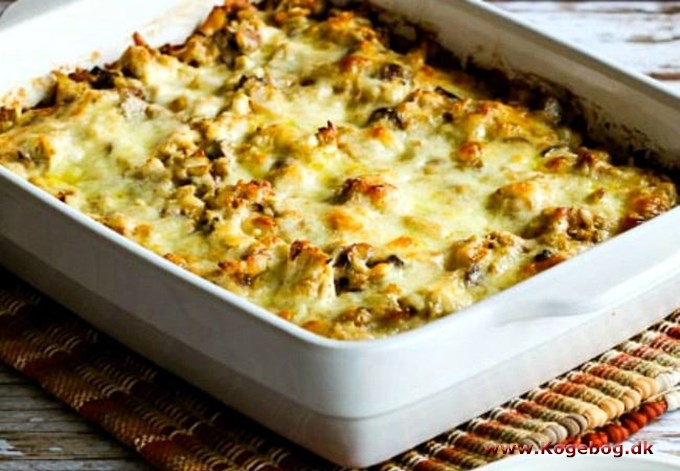 Gratineret kalkun og champignon