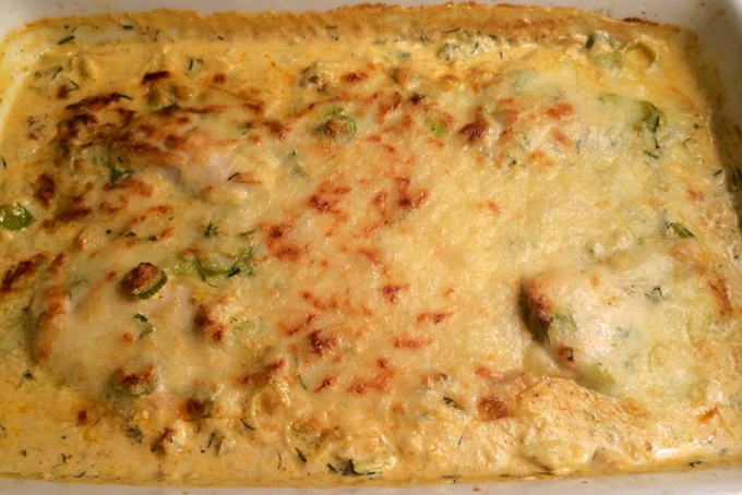 Fennikel, ostegratineret med champignon