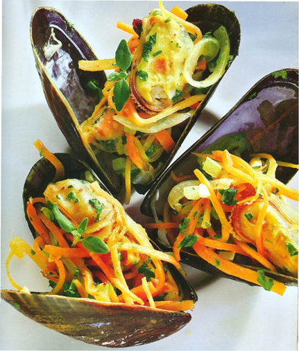 Marinerede blåmuslinger med grønsager
