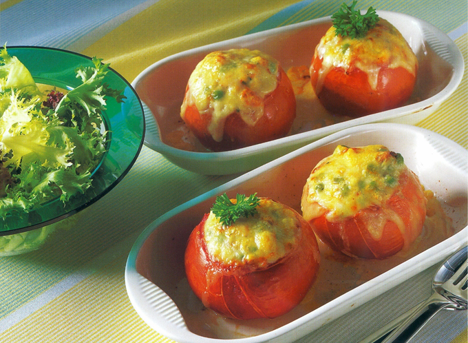 Tomater med skinke- og urtefyld