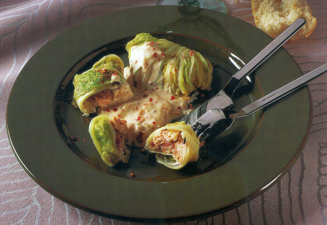 Laksepakker med rosa sauce