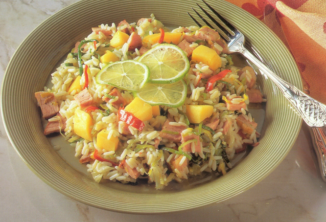 Risotto med mangofrugt og kød