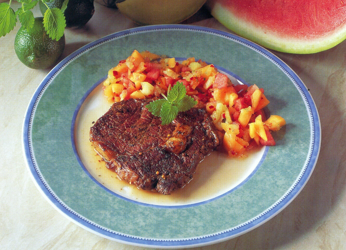 Entrecôte med mexicansk melonsalsa