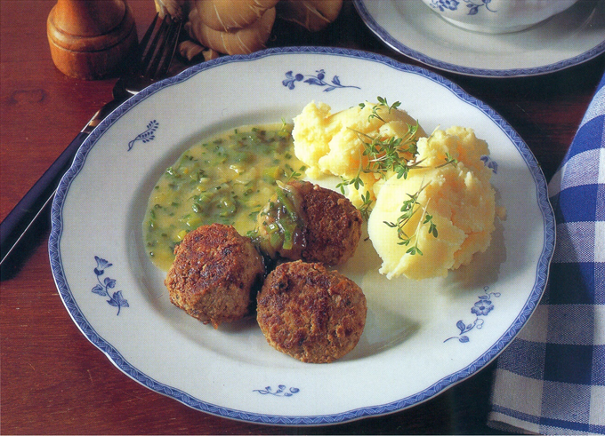 Svampefrikadeller med porresauce