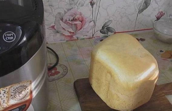 Hvidt brød med tørgær i en brødmaskine