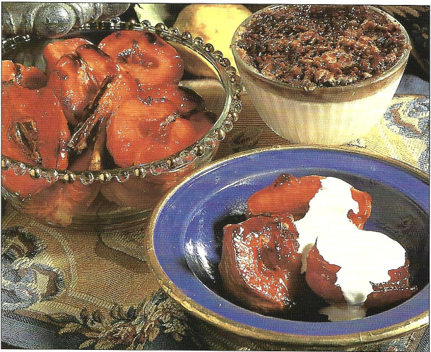 Abrikosglaserede kvæder med kokoscreme