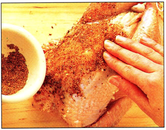 Kylling fyldt med svinekød og krydret - kan anbefales