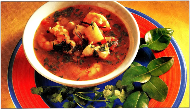 Suppe med fisk og rejer fra Laos og Cambodja - kan anbefales