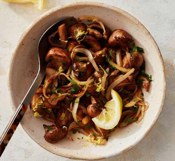 Champignon og løg i Airfryer