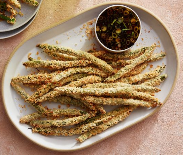 Tempura-inspirerede grønne bønner i airfryer